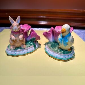 Springtime Candle Taper Holders Duck & Rabbit Avon Collection 2003 Set of 2